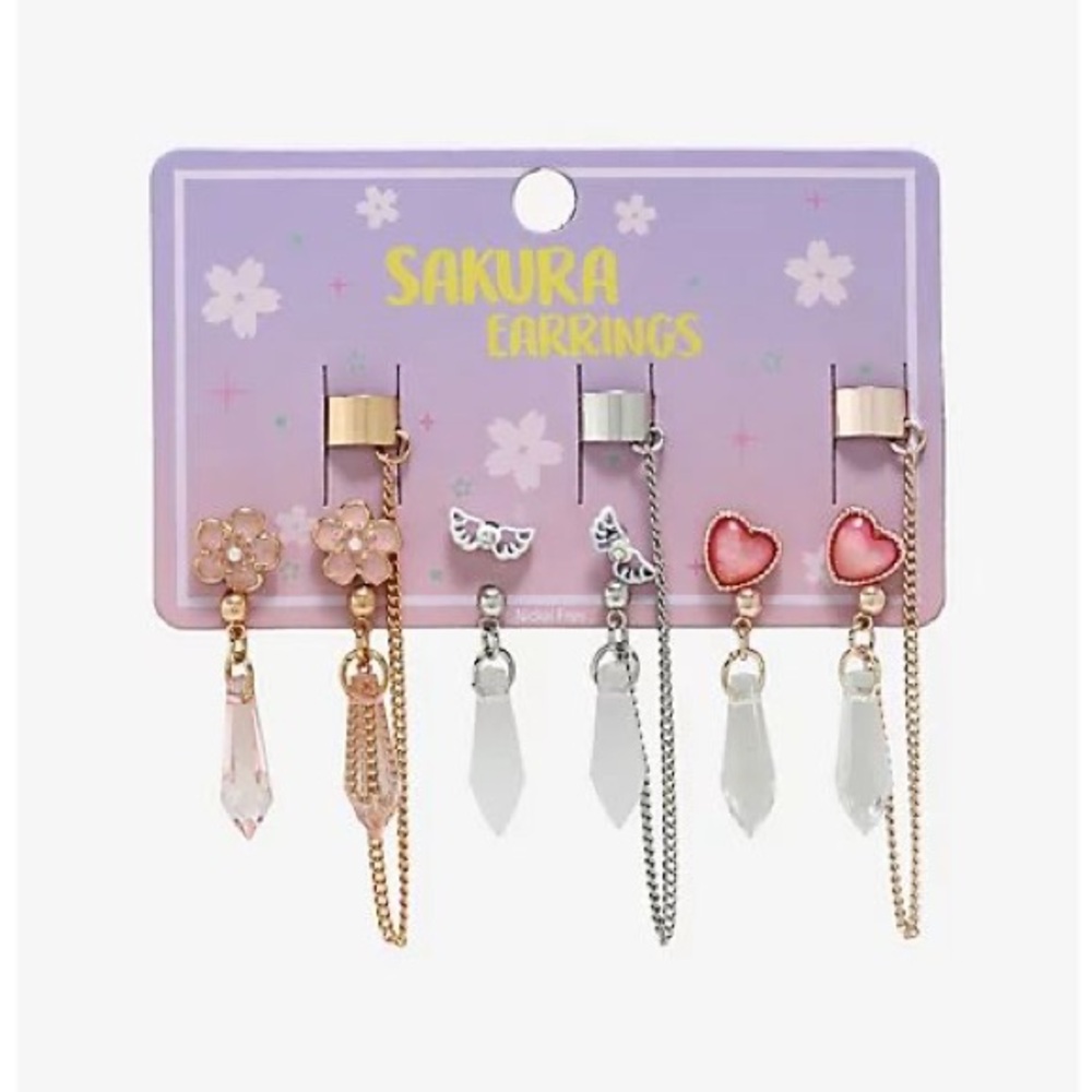 Hot Topic Sakura Earrings Set - Pink, Silver, Gold